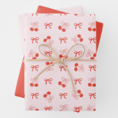 Cherry Red Coquette Bow Girly Wrapping Paper Set (In situ)
