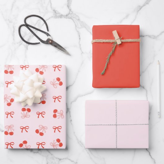 Cherry Red Coquette Bow Girly Wrapping Paper Set (Voorkant)