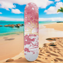 Cherry Red Crimson Gold Sunset Zon en Zee Skateboard