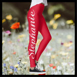 Cherry Red Custom Fashion / Leggings de Yoga avec<br><div class="desc">Cerisier brillant (ou Valentine) rouge coutume mode/jambières de yoga! Imprimé d'un bord à l'autre,  avec votre nom en gros script blanc vers le haut d'une jambe! Facile à modifier ou à supprimer le texte de l'exemple. Tous droits réservés © 2016 Alan & Marcia Socolik.</div>