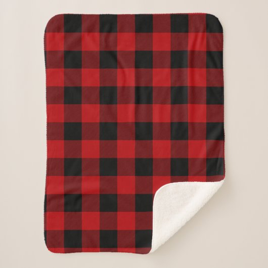 Cherry Red en Black Buffalo Plaid Sherpa Deken (Voorkant)