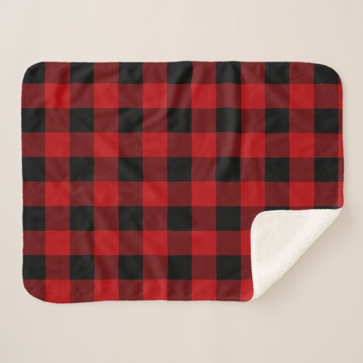 Cherry Red en Black Buffalo Plaid Sherpa Deken (Voorkant (horizontaal))