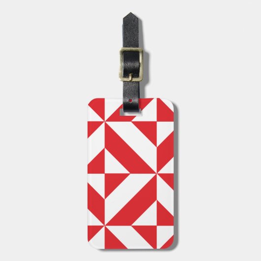 Cherry Red Geometric Deco Cube Pattern Bagagelabel (Voorkant verticaal)