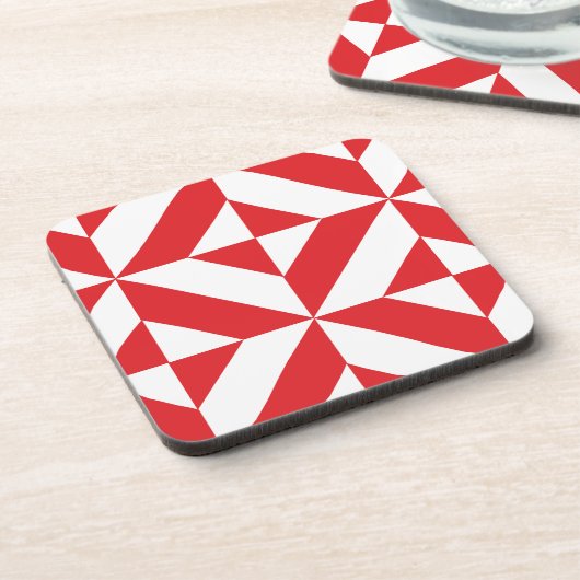 Cherry Red Geometric Deco Cube Pattern Drankjes Onderzetter (Linkerzijde)