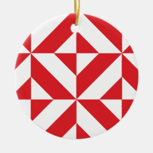 Cherry Red Geometric Deco Cube Pattern Keramisch Ornament