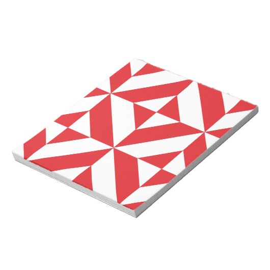 Cherry Red Geometric Deco Cube Pattern Notitieblok (Gedraaid)