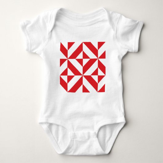 Cherry Red Geometric Deco Cube Pattern Romper (Voorkant)