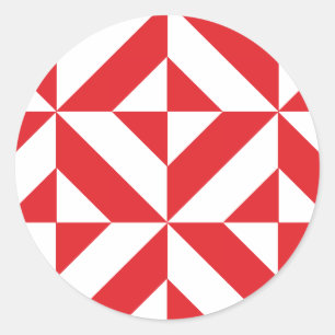 Cherry Red Geometric Deco Cube Pattern Ronde Sticker