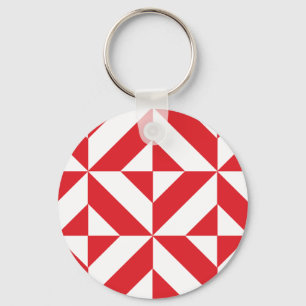 Cherry Red Geometric Deco Cube Pattern Sleutelhanger