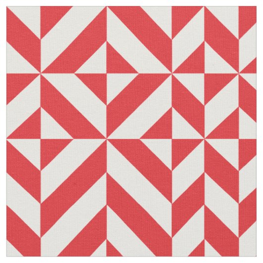 Cherry Red Geometric Deco Cube Pattern Stof (Close Up)