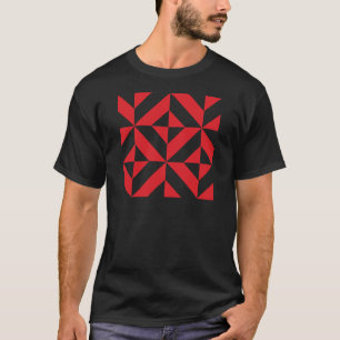 Cherry Red Geometric Deco Cube Pattern T-shirt
