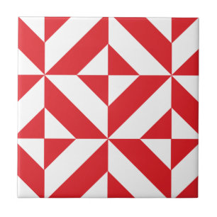 Cherry Red Geometric Deco Cube Pattern Tegeltje