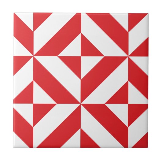 Cherry Red Geometric Deco Cube Pattern Tegeltje (Voorkant)