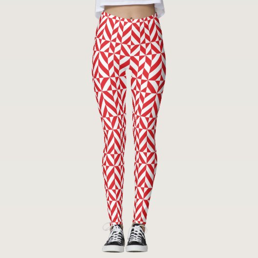 Cherry Red Geometric Pattern Leggings (Voorkant)