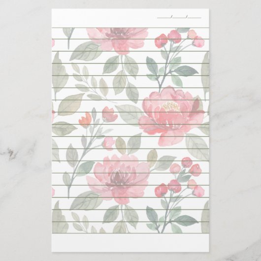 Cherry Red Green Pattern Writing Paper Lined Briefpapier (Voorkant)
