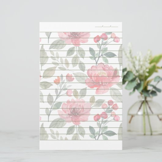 Cherry Red Green Pattern Writing Paper Lined Briefpapier (Staand voorkant)