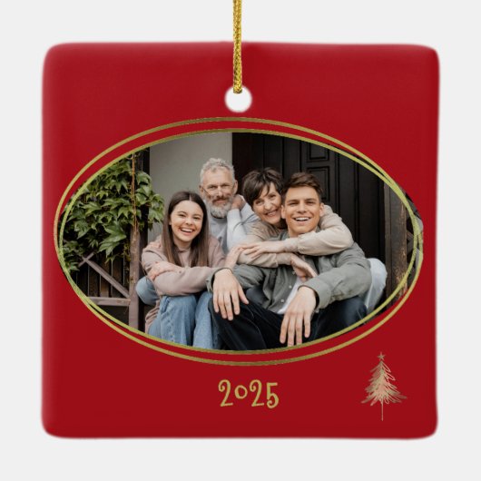 Cherry Red Green Pink & Gold Christmas Trees  Keramisch Ornament (Achterkant)