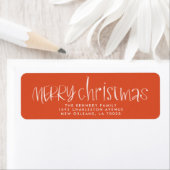 Cherry Red Hand Lettered Merry Christmas Adres Etiket (Insitu)