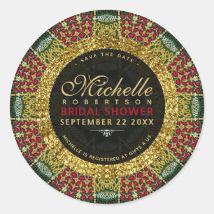 Cherry Red Jewel Gold Mandala Stickers Labels