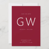 Cherry Red Minimal Typography Monogram Save The Date (Voorkant)
