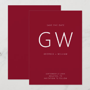 Cherry Red Minimal Typography Monogram Save The Date