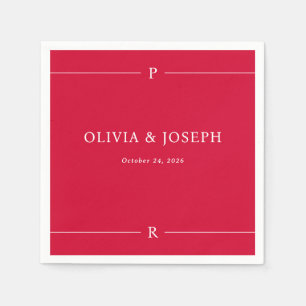 Cherry Red   Moderne lijnen en monogram bruiloft Servet