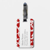 Cherry Red Monogrammed Damask Print Bagagelabel (Achterkant verticaal)