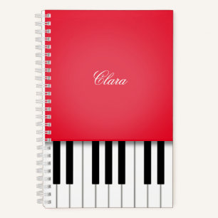 Cherry Red Piano Music Keyboard gepersonaliseerd Notitieboek