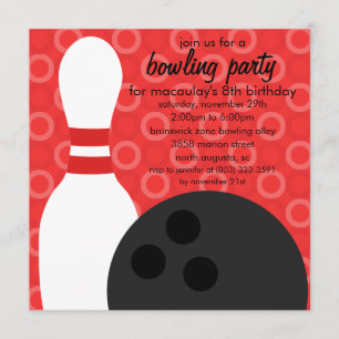 Cherry Red Pin Pals Bowling Birthday Party Kaart