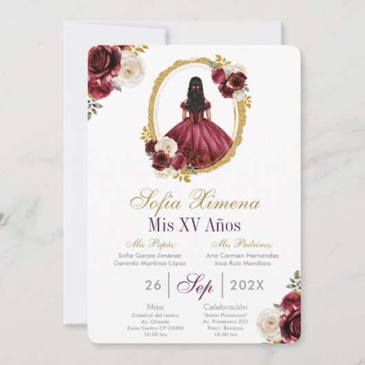 Cherry Red Quinceañera Invitation (Devant)