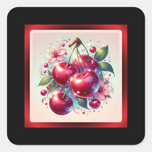 Cherry Red Schattige Cherries Bloemen Girly Pink Vierkante Sticker