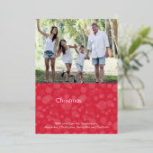 Cherry Red Script Bokeh Merry kerstfoto Folie Folie Feestdagenkaart (Staand Voorkant)