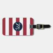 Cherry Red Stripe met Navy Blue Monogram Bagagelabel (Voorkant horizontaal)