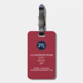 Cherry Red Stripe met Navy Blue Monogram Bagagelabel (Achterkant verticaal)