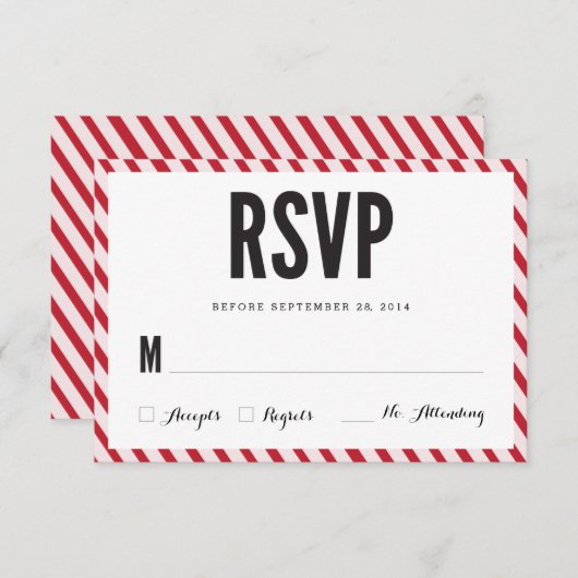Cherry Red Stripes RSVP-reactiekaart RSVP Kaartje (Voorkant / Achterkant)