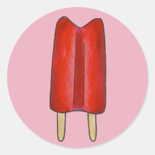 Cherry Red Twin Pop Popsicle Ice Lolly Popsicles Ronde Sticker