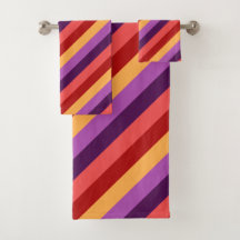 Cherry Red Violet Stripes Badhanddoek Set