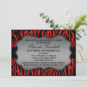 Cherry Red Wild Night Zebra Bachelorette Party Kaart (Staand voorkant)