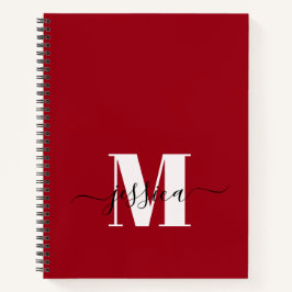 Cherry Red + Wit Gepersonaliseerd Monogram Notitie Notitieboek