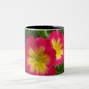 Cherry Red Yellow Primroses Tweekleurige Koffiemok