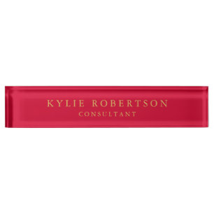 Cherry Rood & Goud Kleuren Professionele Trendy Ee Naambordje
