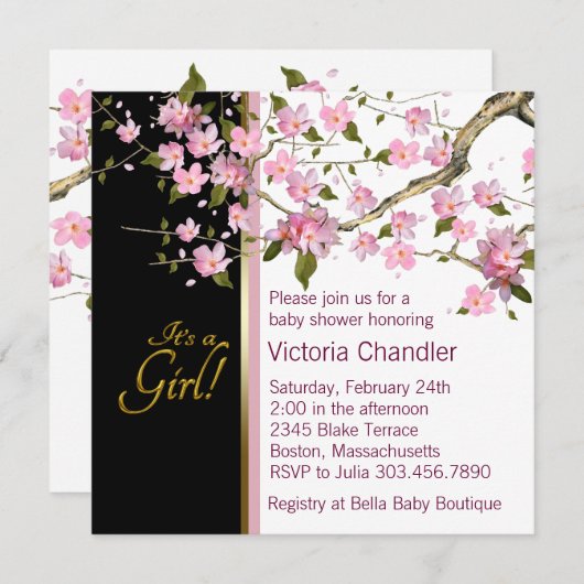 Cherry rose Fleur bébé Douche Invitations (Devant / Derrière)