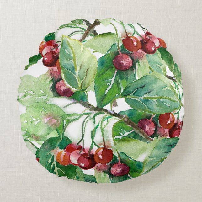 Cherry Seamless Pattern Rond Kussen (Voorkant)