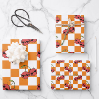 Cherry Skull Checkerboard – Alt esthetisch Inpakpapier Vel