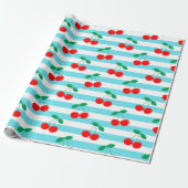 Cherry Stripe Pattern – Retro Fruit Gift & Decor Cadeaupapier (Uitgerold)