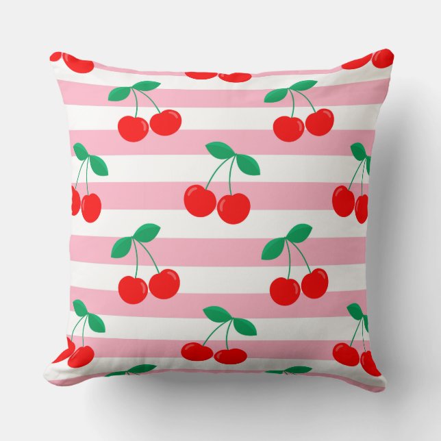 Cherry Stripe Pattern – Retro Fruit Gift & Decor Kussen (Voorkant)