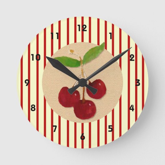 Cherry Stripe Wall Clock Ronde Klok (Voorkant)