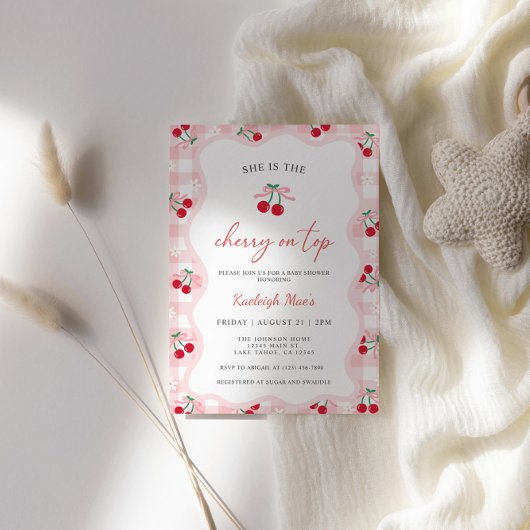 Cherry Sur Le Haut Bébé Douche Invitations