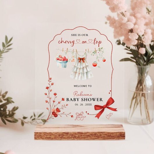 Cherry Sur Le Haut Pink Bow Baby Girl Douche Bienv