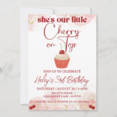 Cherry Sur Le Haut Pink Bow Girl Invitation Annive (Devant)